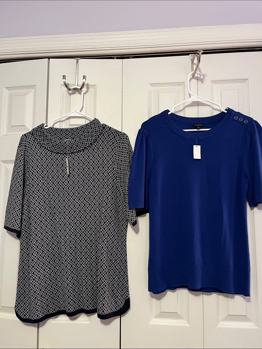 Talbots Cobalt Short Sleeve Knit Top with Shoulder Buttons